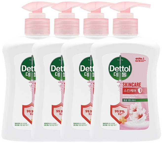데톨 항균핸드워시 스킨케어 용기x 손세척제 물비누 손세정제, 250ml, 4개