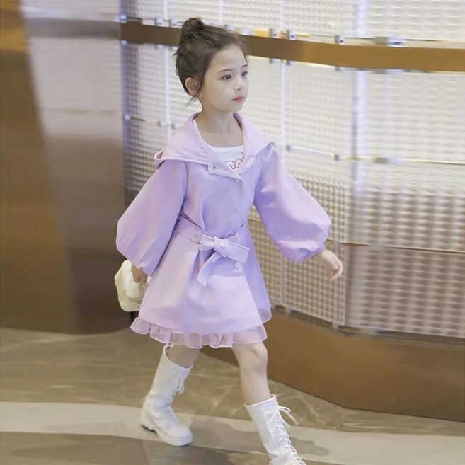 언니아라 여아 봄가을 후드 트렌치 코트 주니어 간절기 코트 22676