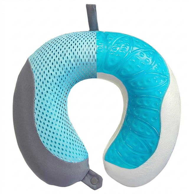 리브앤다 쿨링젤 메모리폼 목쿠션 U자형 사무실 여행용 기내용 목베개, 그레이