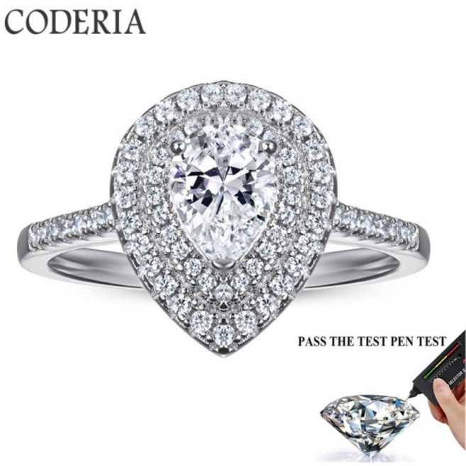 리얼 D 컬러 물방울 모이사나이트 결혼 반지 스털링 실버 밴드 VVS1 다이아몬드 1.25ct 럭셔리 GRA 주얼리, 02 5