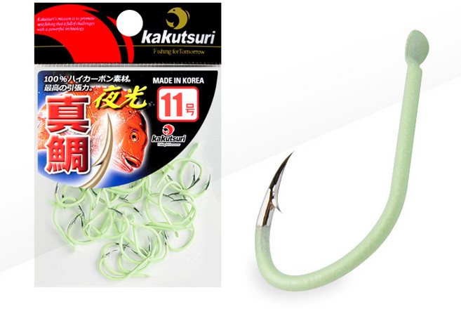 카쿠쯔리 참돔벌크그린야광바늘 대용량 바늘 벌크바늘 장축광바늘 마다이 대물낚시바늘 부시리 방어 밤낚시 선상낚시, 45개입, 1개