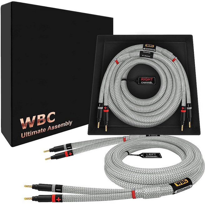 WORLDS BEST CABLES 91.4cm(3피트) 얼티밋 - 9AWG - 울트라 퓨어 OFC - 프리미엄 오디오 애호가 HiFi 스피커 케이블 페어 Eminence 골드, 한 쌍 - 표준 - 바나나, 10