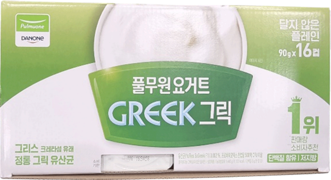 풀무원다논 그릭 달지않은 플레인 95g X 16개입, 90g, 16개