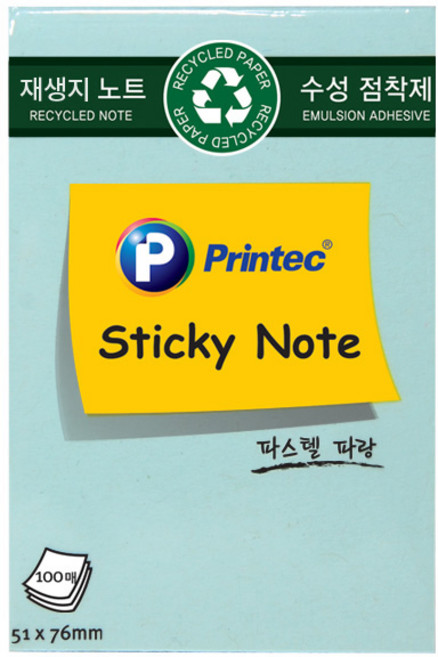 프린텍 E5176B 재생지 스티키노트 파랑 51x76, E5176B 파랑