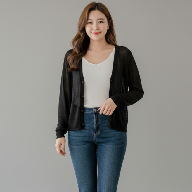 나나스윗 여성 여름 가디건 루즈핏 빅사이즈 팔뚝커버 얇은 가디건 긴팔