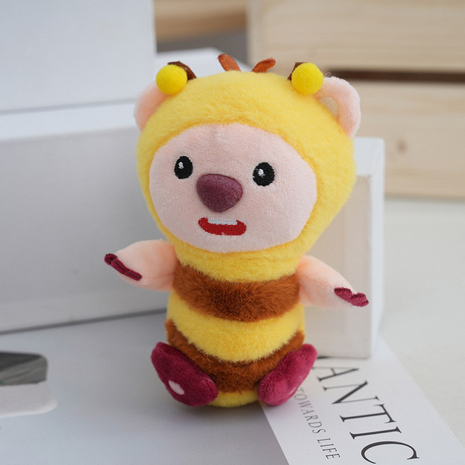 可愛小海狸Loopy變身小蜜蜂娃娃鑰匙扣 韓國ins風超軟露比吊飾, 蜜蜂,12cm, 1個