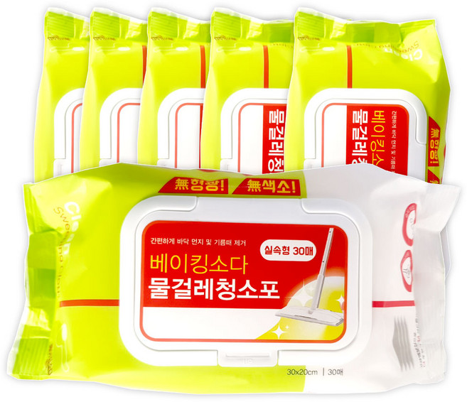 베이킹소다 물걸레 청소포 실속형 대형 6개입 습식타입 (200 X 300mm), 6개