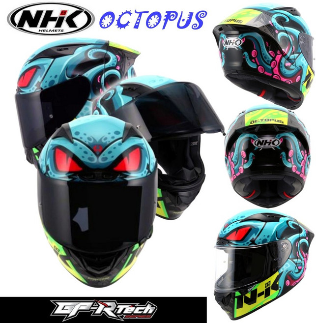 NHK GP-R 오토바이헬멧 풀페이스 바이크 헬멧 하이바, 옥토퍼스 블랙/토스카 글로시