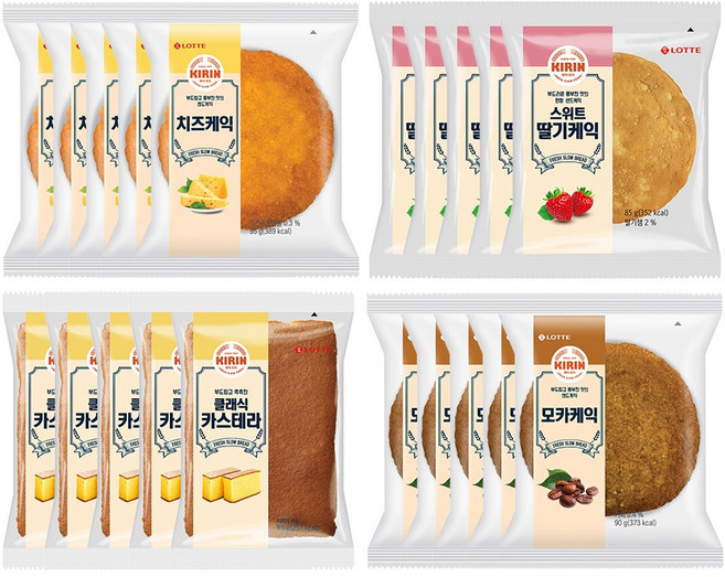 기린빵 클래식 카스테라x5+모카케익x5+치즈케익x5+딸기케익x5, 1세트, 1.775kg