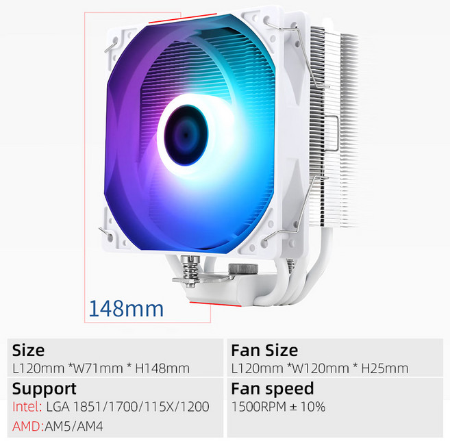 에어쿨러 가정용 업소용 Thermalright AX120 R SE ARGB CPU 공기 냉각 라디에이터 Intel LGA115x 1700 1851, 02 R SE ARGB WH, 01 As Show, 01 A-RGB, 1개