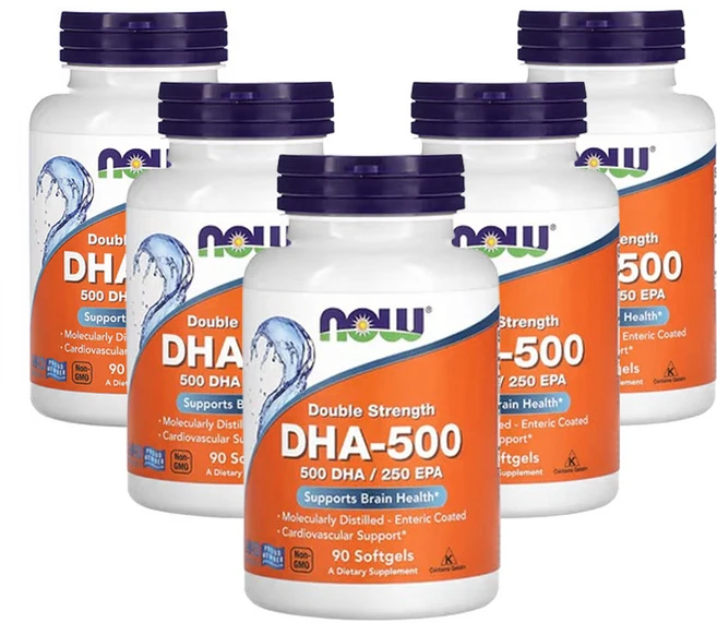 나우푸드 DHA-500 피쉬 오일 2배 강도 소프트젤 90 정, 5팩, 90정 - 쿠팡
