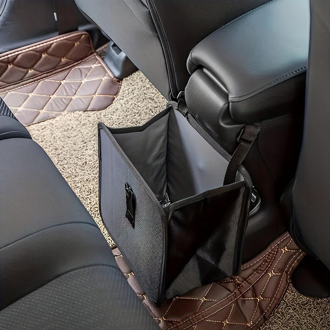 차량용 걸이형 접이식 휴지통 방수 수납 쓰레기통, 블랙