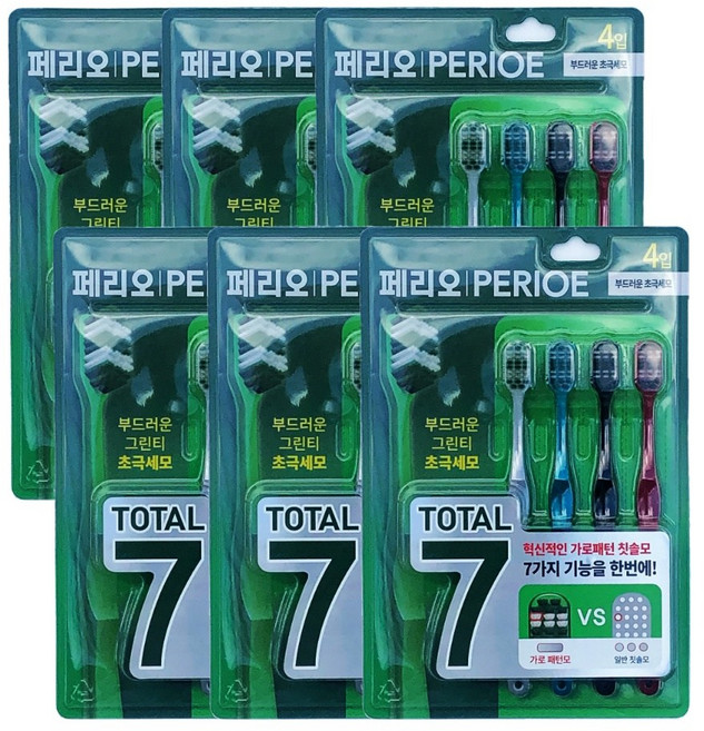 페리오 토탈7 칫솔 부드러운 미세모, 4개입, 6개
