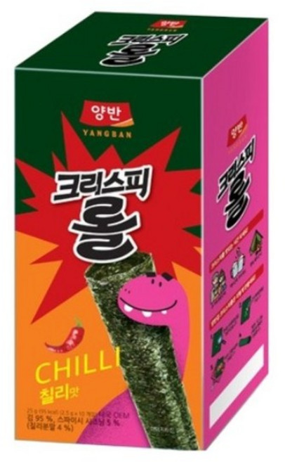 양반 김스낵 크리스피롤 칠리, 25g, 7개