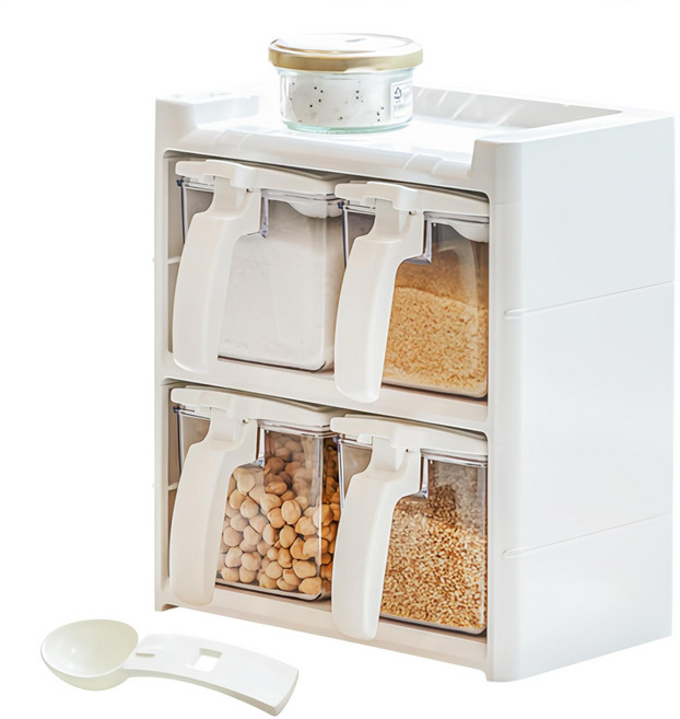 수납이야기 BT 밀폐 양념통 4P, 1세트, 양념통+스푼1P