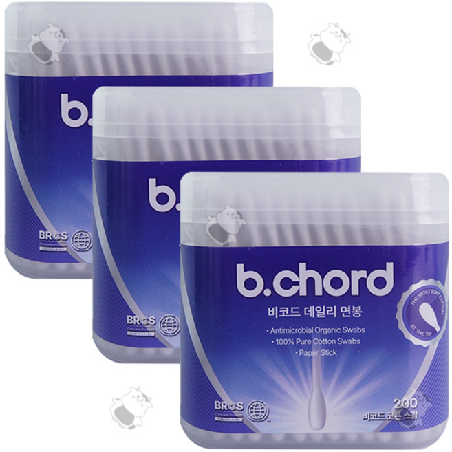 비코드 데일리 면봉 귓속 청결 청소 귀면봉 순면면봉, 3개, 200개입