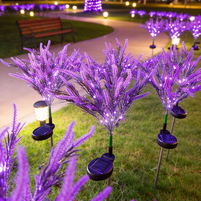 신성나라 태양광 정원등 태양열 조명 라벤더 꽃등 LED 조화 조경등 테라스 잔디 야외등 전구 마당, 퍼플(2개입)