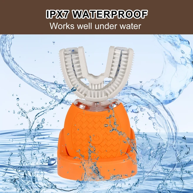 스마트 전동 칫솔 360도 U자형 최신 나일론, 01 Orange