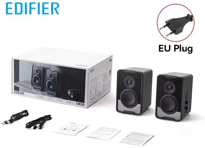 Edifier QR30 데스크탑 액티브 스피커 PC Bluetooth V5.4 2.0 채널 15W+15W RMS 조명 효과 EQ 설정 딥 베이, 01 빠른  Mainland, 02 Black EU-Plug
