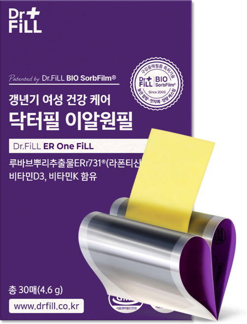 닥터필 여성 갱년기 영양 필름 이알원필 기능성원료 루바브뿌리추출물 식약청인증 HACCP, 4.6g, 1개