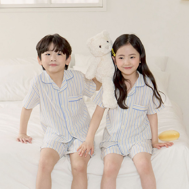 투위 여름 반팔 엠보시어서커 카라 가족잠옷 커플 아동 주니어 파자마