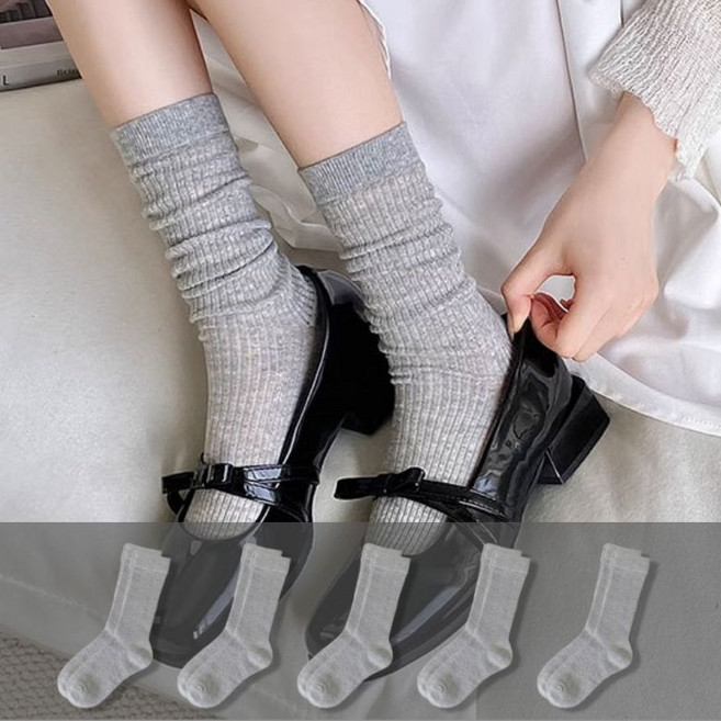 비엠에스 여성 장목 시스루 골지 양말 5켤레