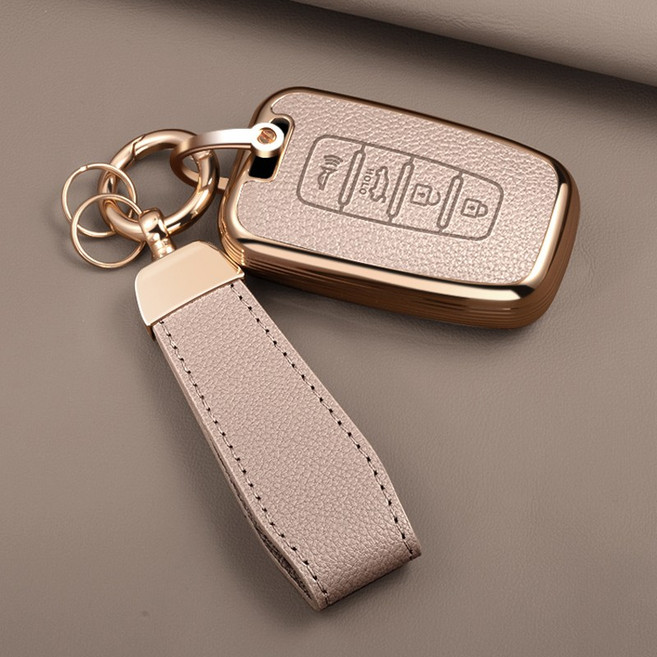 HAKO 소프트 가죽TPU 차키케이스+키홀더 (현대.기아호환), HK-02, 핑크베이지