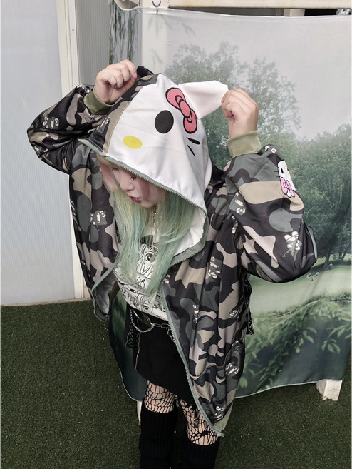 [2colors] 헬로키티 카모플라쥬 하프 후드집업