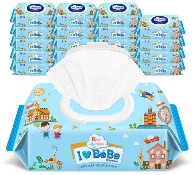 아이러브베베 아기물티슈 블루 캡형, 52g, 80개입, 20개