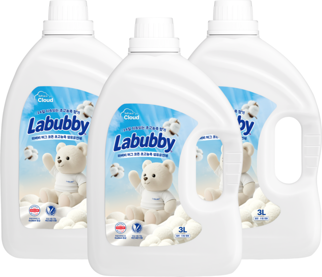 라버비 독일더마 비건 인증 초고농축 섬유유연제 허그코튼 본품, 3개, 3L