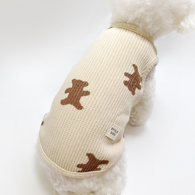 스타일독 와플 나염 나시 강아지옷 티셔츠, 1개, 쿠키곰베이지