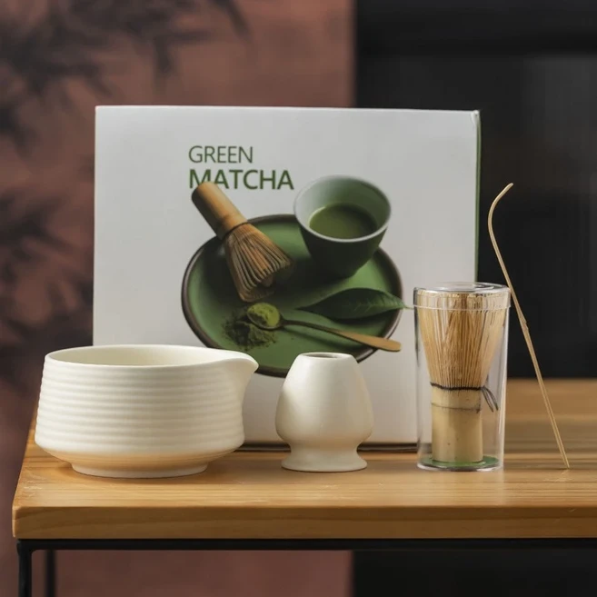 4/7/8pcs 세트 프리미엄 일본 말차 행사 세라믹 Chawan 입 그릇 & 위스키 선물 상자 애호가를위한 도구, 06 4pcs-White