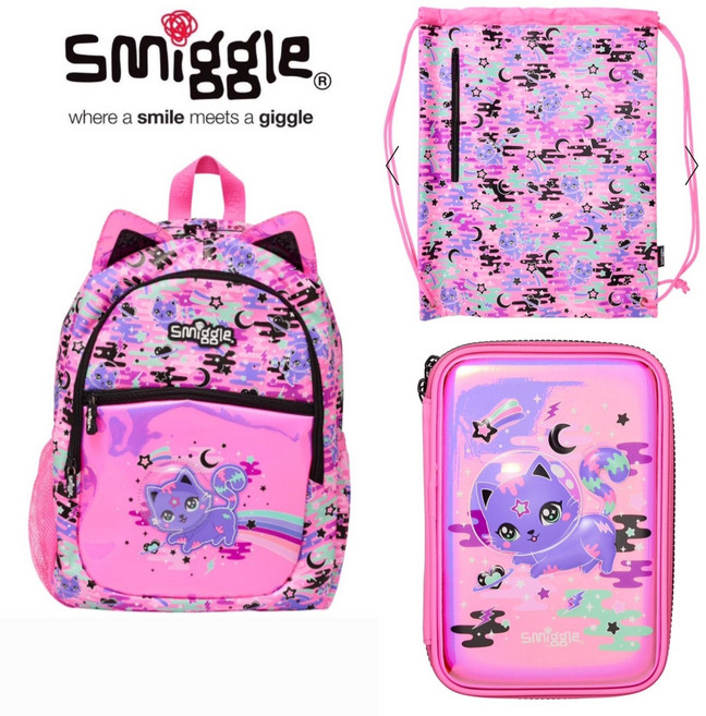 스미글 [사은품 증정]Away 핑크 학생용 백팩+ 1단 하드탑 필통+실내화 가방 3종 세트 호주정품