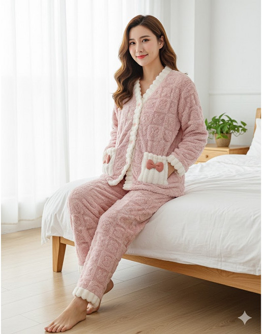 그레이스 몽실몽실 루즈핏 빅사이즈 파자마 가운 잠옷세트 여자카라밍크수면 가디건세트 밍크잠옷세트