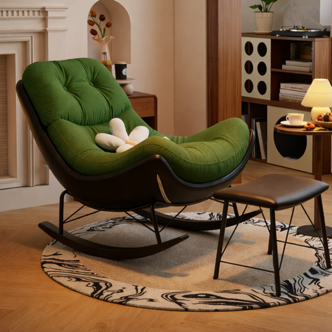 리베누아 Libenoir 프리미엄 1인용 럭셔리 흔들의자 리클라이너 스윙체어 안락의자 독서의자 쇼파, 1개, 12. 그린 + 블랙 (발받침대 포함)