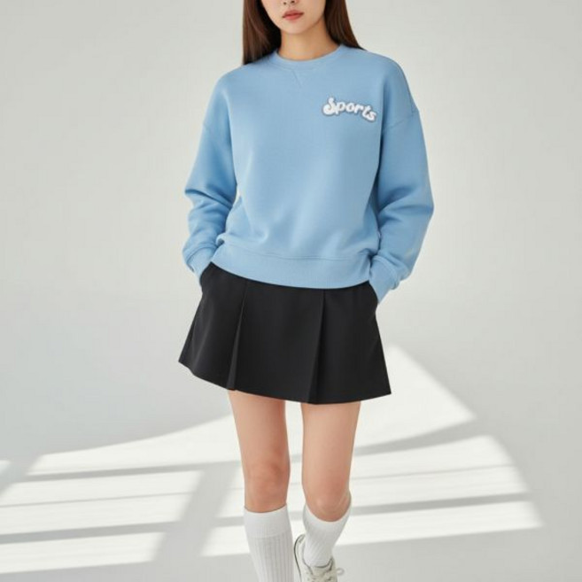 미즈노 맨투맨 여성 가을겨울 자수로고 크롭 스웻 캐주얼 긴팔티 1764818