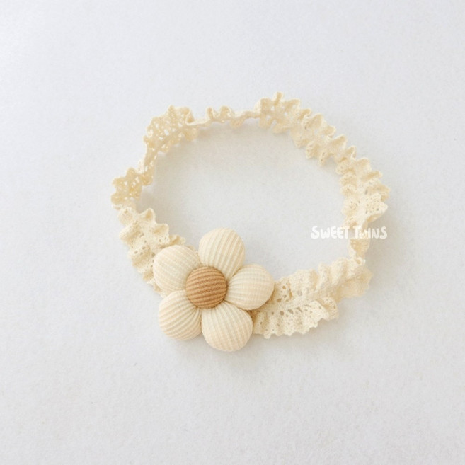 Sweet Twins 嬰兒小花造型髮帶 不勒頭提花寶寶髮飾 米色