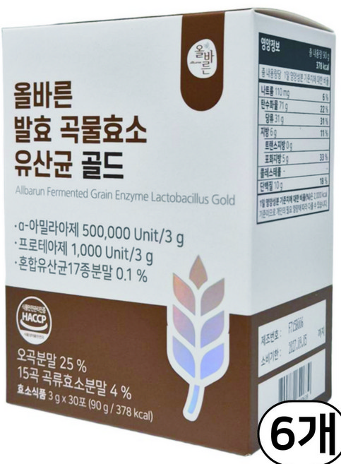 올바른건강식품 발효 곡물효소 유산균 골드 30p, 90g, 6개