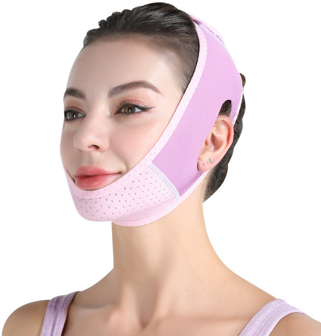 수면 중 V라인 각선미 완성! 리프팅 페이스 밴드 - 처진 피부 팔자주름 이중턱 케어 | 신축성 편안한 소재 | 일회용&재사용 가능 | 뷰티 슬리핑 마스크, 분홍색