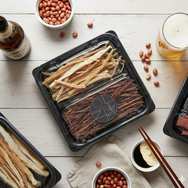 마른안주 맥주안주 건어물 주전부리 맥반석오징어 꽃보다 오징어 페스츄리오징어 투투플래터 답례품 편의점안주, 1개, 버터진미채70g+숏다리80g