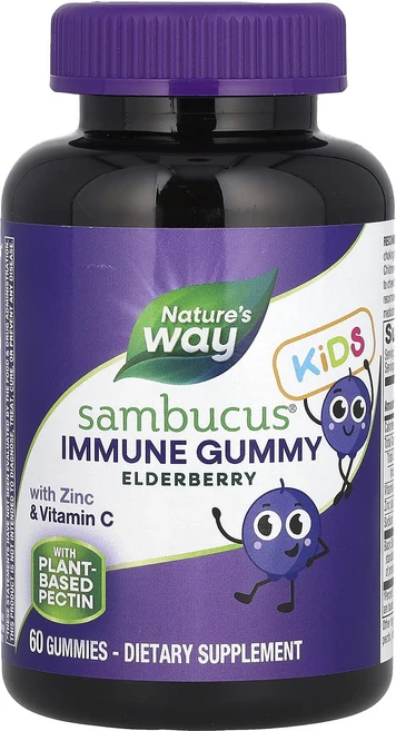 Nature's Way 어린이용 삼부커스 표준화 엘더베리 구미젤리 구미젤리 60개, 1개, 60정 - 쿠팡