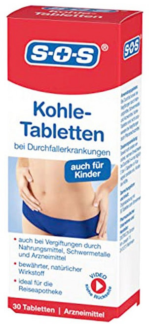 SOS 먹는 숯 30정 독소배출 독일 직배송, 3개