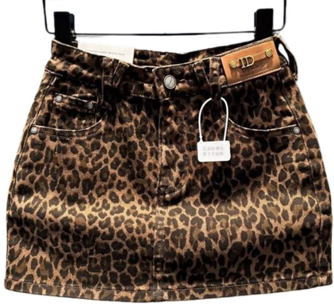 스판 커피색 여자 레오파드 데님 스커트 가을 스파이시 패치 캐주얼 패션 스커트 L012122