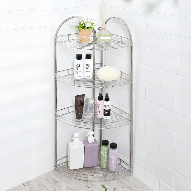 할메이드 스텐 욕실 코너선반 대, 1개, 4단 대 실버