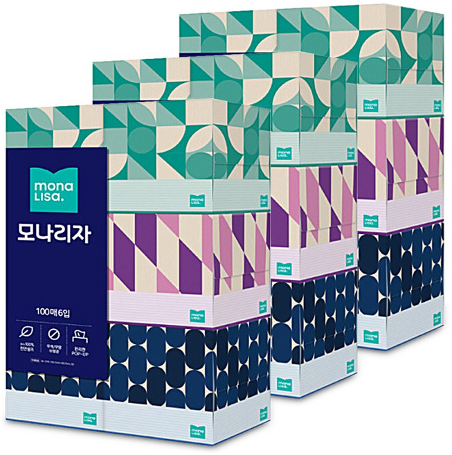 모나리자 정사각 미니 각티슈 미용티슈 화장지 휴지 천연펄프 2겹, 18개, 100매