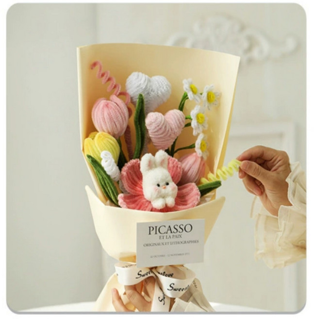 호우맘 DIY 모루 튤립 꽃바발 크리스마스 트리 만들기, 1개, 토끼 믹스 부케