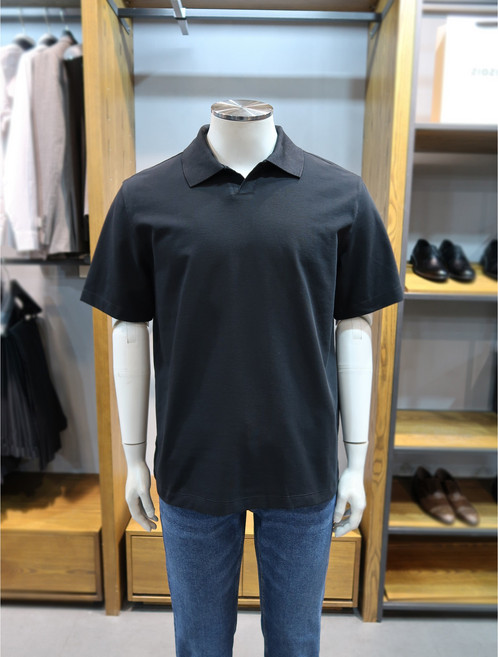 지오지아 ZIOZIA 남성 여름 냉감 소로나 오픈 카라넥 반팔 티셔츠 ABF2TT1102-BK