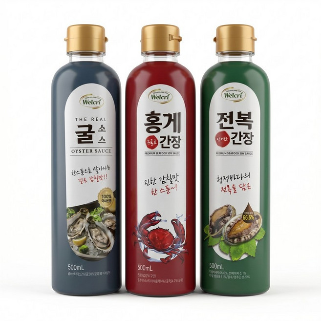웰크리 맛더한 10호 굴소스 홍게간장 전복간장 500ml 각 1개씩 합 3개