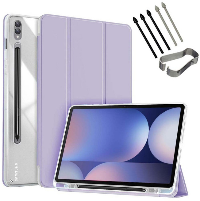 갤럭시탭S10 플러스 울트라 호환 클리어 투명 북커버 케이스 S펜슬 수납 S10+ Ultra 삼성 케이스나라, 라벤더, 1개