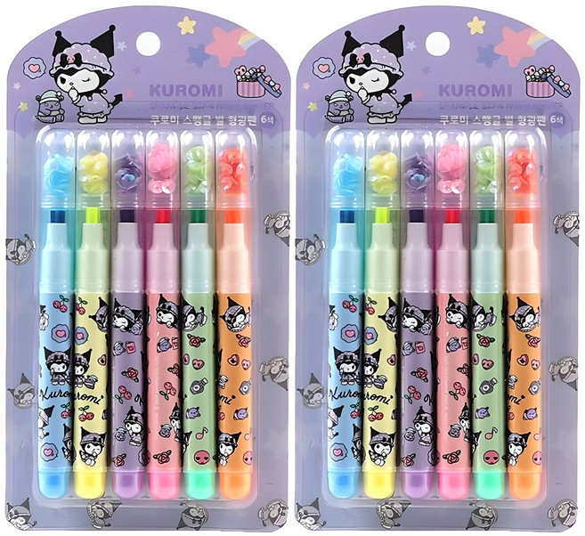 한들 산리오캐릭터즈 스펭글 형광펜 6색 쿠로미, 혼합색상, 12개
